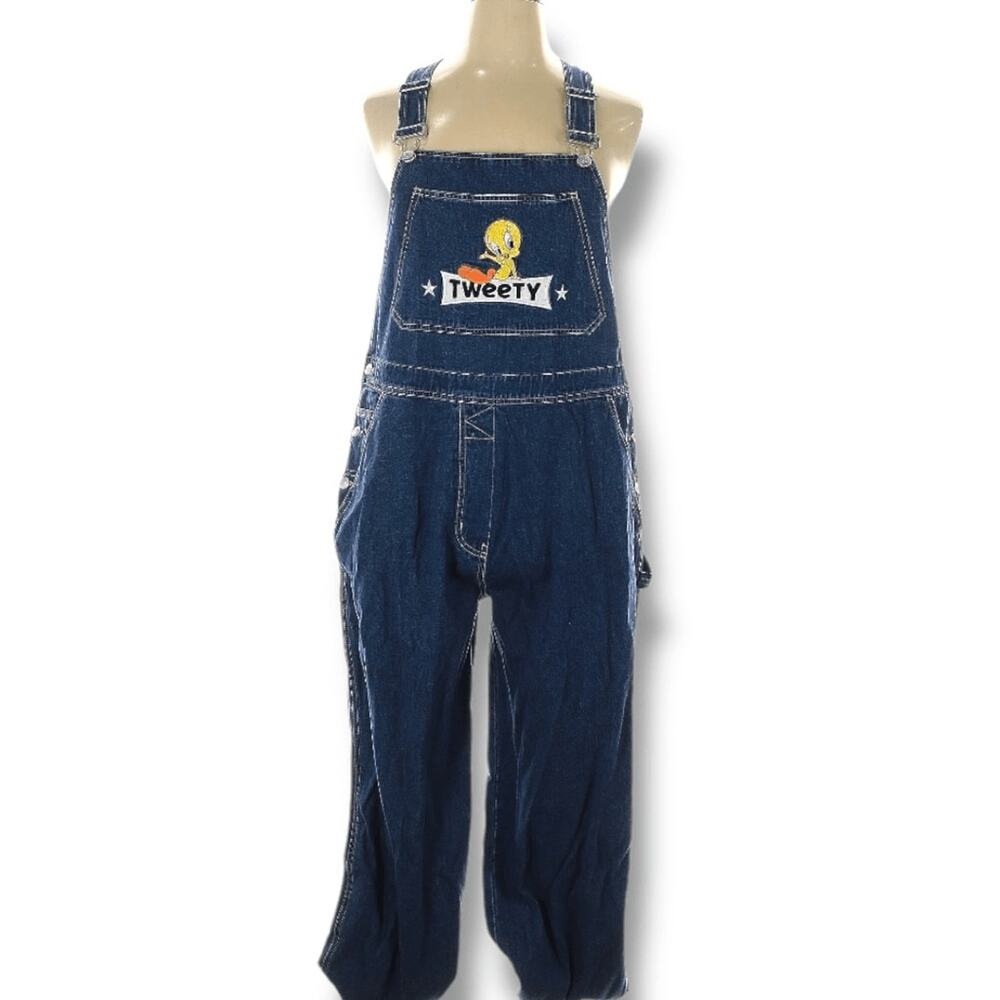 Vintage‎ 2000 Tweety Denim Overalls Warner Bros Studio Store XL Y2K Carpenter